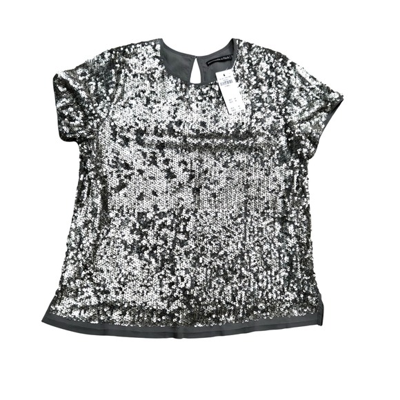 Abercrombie & Fitch Tops - Abercrombie & Fitch NWT Silver Sequin Short Sleeve Keyhole Top XS NEW $68